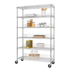 TRINITY EcoStorage 6-Tier 48x18x72 Commercial Wire Shelving, NSF with Backstands And Wheels, Chrome