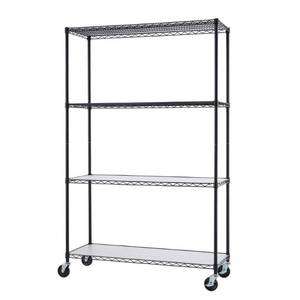 lot 25288 image: TRINITY 4-Tier NSF Commercial Wire Shelving Rack with Wheels and Liners  48x18x72, Black