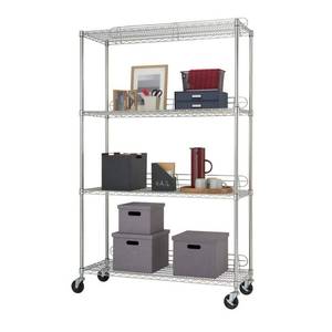 lot 25296 image: TRINITY 48 W x 18 D x 72 H 4-Shelf NSF Wire Shelving Unit With Backstands and Wheels