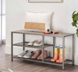 lot 25300 image: Trinity 3-Tier Metal Shoe Storage Bench 36W x 13.2D x 18H