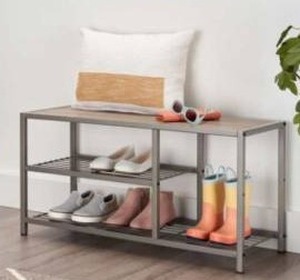 lot 25301 image: Trinity 3-Tier Metal Shoe Storage Bench 36W x 13.2D x 18H