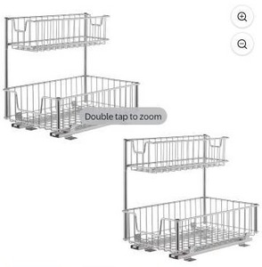 lot 25317 image: 2-Tier Under Sink Storage Basket Organizer, Chrome, 2 Pack