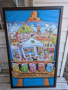 lot 508 image: LARGE 2005 Kansas City Plaza Art Fair Event Banner - Double Sided - Framed - 57x34 in