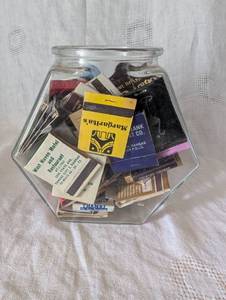 lot 1045 image: Kansas City AreaVegasHotel Matchbooks in Hexagon Glass Jar