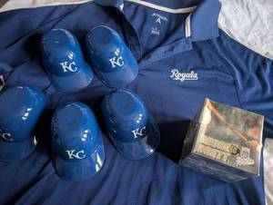 lot 1208 image: George Brett 3000 Hits Commemorative Shadowbox  Royals Polo (L)  Mini Hard Hat Collectibles&nbsp
