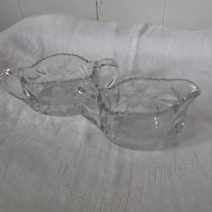lot 1506 image: Clear Glass Floral Pattern Nappy Bowls Set of 2