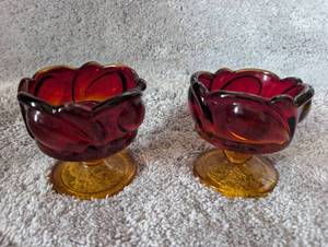 lot 1511 image: Ruby Red Glass Candle Holders - 2 ct
