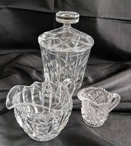 lot 1527 image: Cut Glass Sugar Bowl Set with Creamer