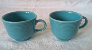 lot 2029 image: Fiesta Turquoise Tea Cups - Set of 2