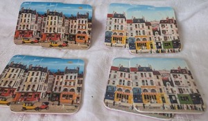 lot 2032 image: French Street Scene Coasters Sets - 8 ct total
