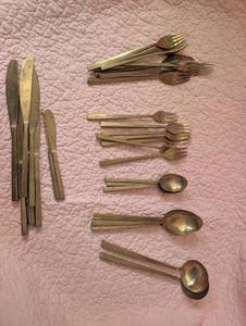 lot 2041 image: Mid-Century Brass Flatware Set