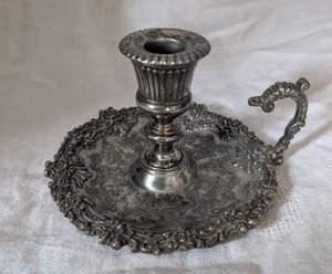 lot 2528 image: Ornate Japanese Silver Plated Candlestick Holder