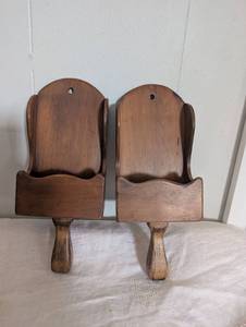lot 2532 image: Handcrafted Wooden Wall Pocket Holders - 2 ct