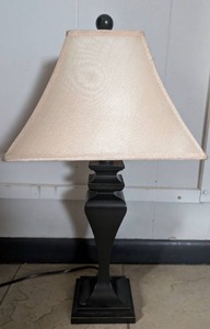 lot 2549 image: Traditional Black Table Lamp with Cream Shade - 25 in