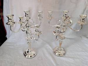 lot 2551 image: 5-Arm Silver Plated Candelabra - 2 ct