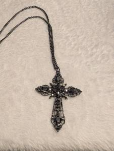 lot 3603 image: Gothic Black Crystal Cross Pendant Necklace