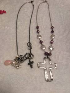 lot 3605 image: Silver Cross Pearl Charm Necklaces - 2 ct