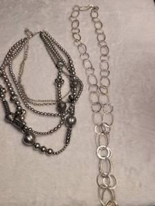 lot 3609 image: Multi-Strand Silver Beaded Necklace with Chain Link Extension
