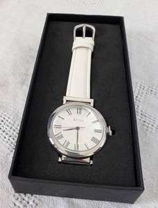lot 3613 image: Mateo White Leather Band Roman Numeral Watch