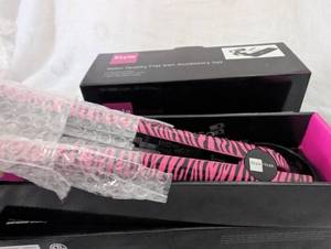 lot 3655 image: Pink Zebra Style House Professional Flat Iron  Flat Iron Stand - NewUnused