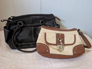 lot 3804 image: Chaps Multi-Compartment CreamBrown Bag  Black Handbag