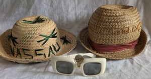 lot 3856 image: 1960s Summer Beach Set - Straw Hat and White Sunglasses