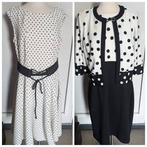 lot 3911 image: Polka Dot Dress with Corset Belt  Polka Dot with Jacket (Unmarked, appears Large)