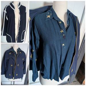 lot 3912 image: Nautical Embroidered Navy Blue Jacket  Denim Button Up - 2 ct