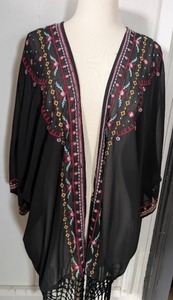 lot 3926 image: Ungee Embroidered Black CardiganSwim Cover with Fringe