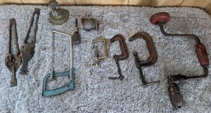 lot 4014 image: Collection of Used Pipe Tools, Wrenches, and Clamps