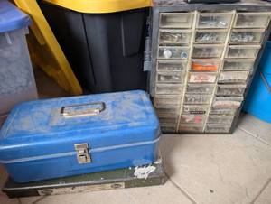 lot 4028 image: Industrial Hardware Storage Cabinet  Blue Tool Box  Metal Organizer