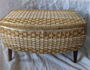 lot 4501 image: Mid-Century Woven Sewing Storage Box with Legs - 17x11x10 in&nbsp