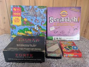 lot 5000 image: Board Game Bundle - Forte Trivia, Happy Isles Puzzle, Scribblish & More