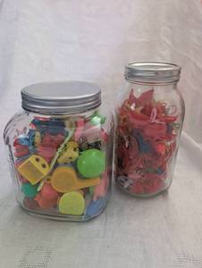 lot 5035 image: Mixed Color Plastic Toy Charms Collection Jars - 2 ct