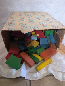 lot 5062 image: Colorful Wooden Building Blocks Set with Original Box
