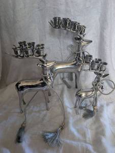 lot 5504 image: Silver Reindeer Candelabras - 3 ct