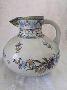 lot 2537 image: Portuguese Hand-Painted Ceramic Pitcher - 8.5 in&nbsp
