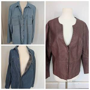 lot 3902 image: Tribal Jeans Brown Faux Leather Jacket TGXL & Denim Plaid Lined Jacket Bundle
