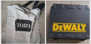 lot 4032 image: Toro White Bag Attachment  Empty DeWalt Case