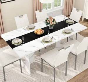 lot 17776 image: 71 Faux Marble Dining Table - Retail $199