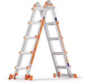 lot 17788 image: A Frame 5 Step Ladder, 17FT Reach Extension Ladder with Stabilizer Bar & Wheels, 330 lbs Security Multi Position Ladder - Retail $199