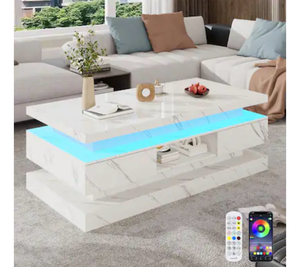 Lent Glitter Wood - 47.2\" LED Coffee Table with 2 Drawers & Double Storage High Gloss Modern Design - White - Retail: $159
