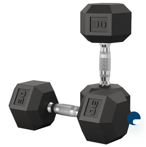 lot 17805 image: Garvee 30 LB Hex Dumbbell Set of 2 with Cast Iron Core, Rubber Encased Coating and Textured Carbon Steel Handle for Home Gym Strength Training - Retail $121