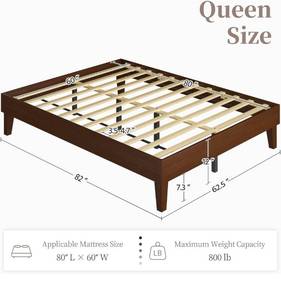 lot 17808 image: Yaheetech Queen Bed Frame Natural Solid Wood Platform Bed with Wooden Slats Support, 7.3-inch Underbed Space for Storage, Noise-Free Design, Easy Assembly, Dark Walnut Finish - Retail $129