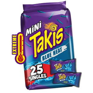 Takis Blue Heat Mini 25 pc / 1.23 oz Bite Size Multipack  Hot Chili Pepper Rolled Tortilla Chips