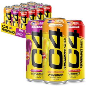 lot 3450 image: C4 Energy Drink x Popsicle Variety Pack, Carbonated Sugar Free Pre Workout Performance Drink with no Artificial Colors or Dyes, 3 Flavors - Grape, Hawaiian Pineapple, and Cherry, 16 Oz, Pack of 12
