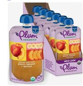 lot 3490 image: Plum Organics Stage 2 Baby Food Peach Banana Apricot 4oz Pouch Pack of 6