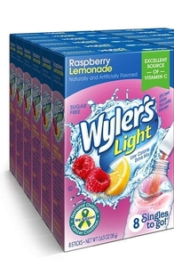 lot 3598 image: WYLERS LIGHT RASPBERRY LEMONADE LOW CALORIE DRINK MIX 6 boxes with 8 single packs
