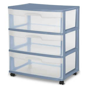 lot 1007 image: Sterilite Wide 3 Drawer Cart Blue Ash - Retail $22