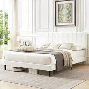 lot 1003 image: White Channel Tufted Upholstered King Headboard - Retail $150